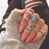 Bohemia Green Stone Finger Ring Set For Women Geometric Moon Owl Knuckle Rings Girls  Jewelry Gift