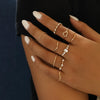 Bohemia Green Stone Finger Ring Set For Women Geometric Moon Owl Knuckle Rings Girls  Jewelry Gift