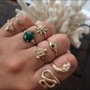 Bohemia Green Stone Finger Ring Set For Women Geometric Moon Owl Knuckle Rings Girls  Jewelry Gift