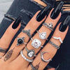 Bohemia Green Stone Finger Ring Set For Women Geometric Moon Owl Knuckle Rings Girls  Jewelry Gift