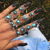 Bohemia Green Stone Finger Ring Set For Women Geometric Moon Owl Knuckle Rings Girls  Jewelry Gift