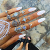 Bohemia Green Stone Finger Ring Set For Women Geometric Moon Owl Knuckle Rings Girls  Jewelry Gift