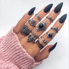 Bohemia Green Stone Finger Ring Set For Women Geometric Moon Owl Knuckle Rings Girls  Jewelry Gift