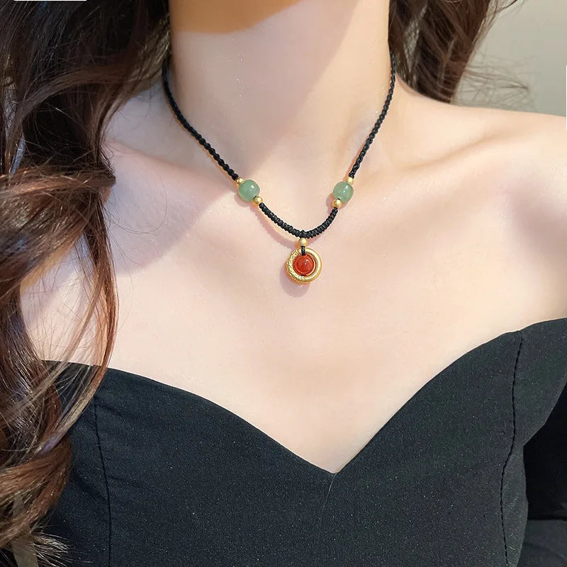Bohemia Handmade Double Rope Green Bear Letter M Necklace Set for Women Trendy Vintage Punk Collier Hippie Jewelry 2022 New