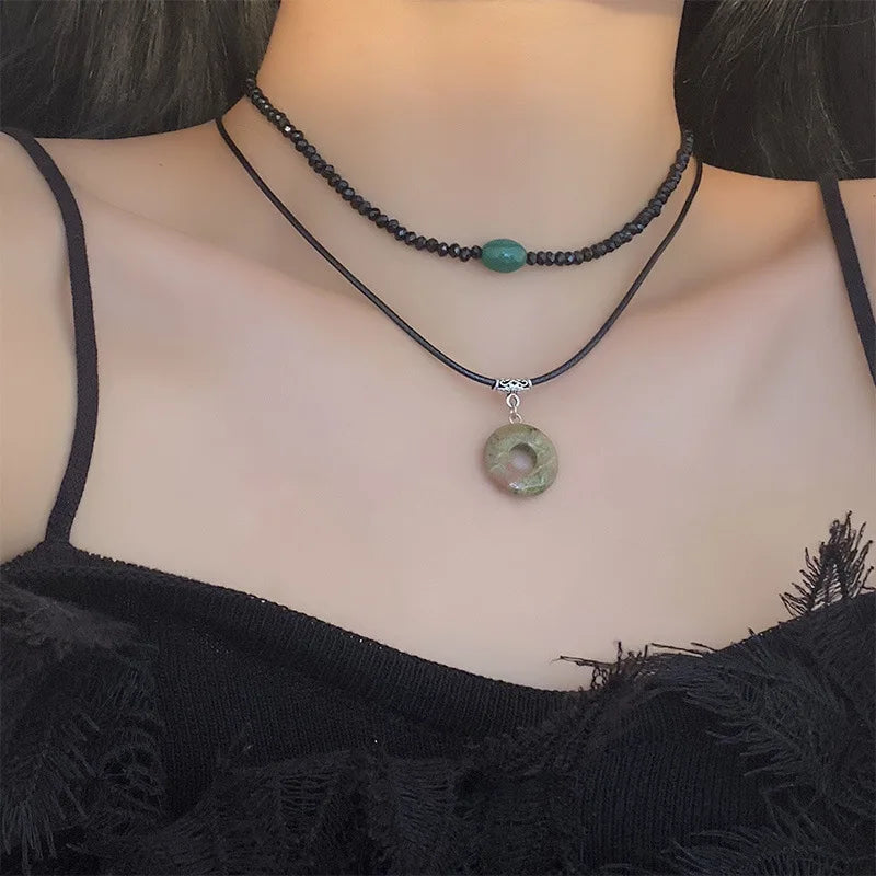 Bohemia Handmade Double Rope Green Bear Letter M Necklace Set for Women Trendy Vintage Punk Collier Hippie Jewelry 2022 New