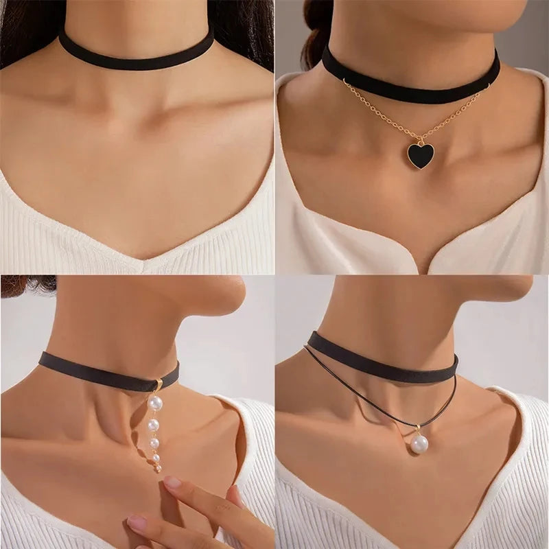 Bohemian Black Flannel Short Choker Necklace for Women Trendy Simple Round Leather Clavicle Chain Jewelry Gift