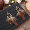 Bohemian Ethnic Round Green Rice Bead Feather Earrings for Women Retro Simple Temperament Dangle Earrings Party Wedding Jewelry