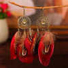 Bohemian Ethnic Round Green Rice Bead Feather Earrings for Women Retro Simple Temperament Dangle Earrings Party Wedding Jewelry