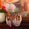 Bohemian Ethnic Round Green Rice Bead Feather Earrings for Women Retro Simple Temperament Dangle Earrings Party Wedding Jewelry