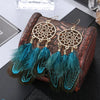 Bohemian Ethnic Round Green Rice Bead Feather Earrings for Women Retro Simple Temperament Dangle Earrings Party Wedding Jewelry