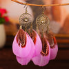 Bohemian Ethnic Round Green Rice Bead Feather Earrings for Women Retro Simple Temperament Dangle Earrings Party Wedding Jewelry