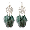 Bohemian Ethnic Round Green Rice Bead Feather Earrings for Women Retro Simple Temperament Dangle Earrings Party Wedding Jewelry