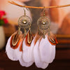 Bohemian Ethnic Round Green Rice Bead Feather Earrings for Women Retro Simple Temperament Dangle Earrings Party Wedding Jewelry