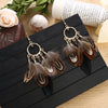 Bohemian Ethnic Round Green Rice Bead Feather Earrings for Women Retro Simple Temperament Dangle Earrings Party Wedding Jewelry
