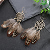 Bohemian Ethnic Round Green Rice Bead Feather Earrings for Women Retro Simple Temperament Dangle Earrings Party Wedding Jewelry