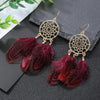 Bohemian Ethnic Round Green Rice Bead Feather Earrings for Women Retro Simple Temperament Dangle Earrings Party Wedding Jewelry