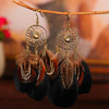 Bohemian Ethnic Round Green Rice Bead Feather Earrings for Women Retro Simple Temperament Dangle Earrings Party Wedding Jewelry
