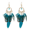 Bohemian Ethnic Round Green Rice Bead Feather Earrings for Women Retro Simple Temperament Dangle Earrings Party Wedding Jewelry