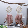 Bohemian Ethnic Round Green Rice Bead Feather Earrings for Women Retro Simple Temperament Dangle Earrings Party Wedding Jewelry