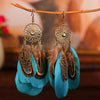 Bohemian Ethnic Round Green Rice Bead Feather Earrings for Women Retro Simple Temperament Dangle Earrings Party Wedding Jewelry