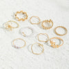 Bohemian Wave Flower Rings Set For Women Vintage Geometric Pearl Butterfly Metal Chain Knuckle Rings  Trendy Jewelry Gift