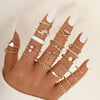 Boho Zircon Rings Set Gold Color Women Bohemia Crystal Moon Arrow Finger Tail Rings   Bijoux Jewelry Gifts Ring Female