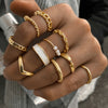Boho Zircon Rings Set Gold Color Women Bohemia Crystal Moon Arrow Finger Tail Rings   Bijoux Jewelry Gifts Ring Female