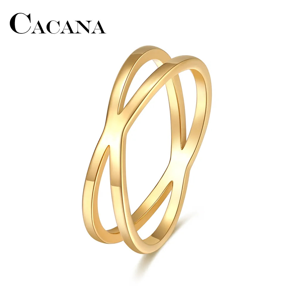 CACANA Bohemian Vintage Cross  Rings for Women Wedding Trendy Stainless Steel Chain Jewelry Large Antique Rings Anillos R227