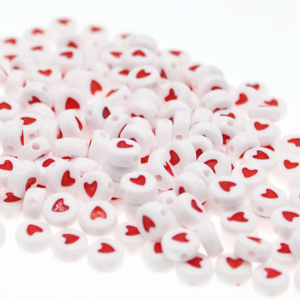 CHONGAI 100Pcs  Jewelry Love Heart Acrylic Flat Round Beads for DIY Craft &Jewelry Making