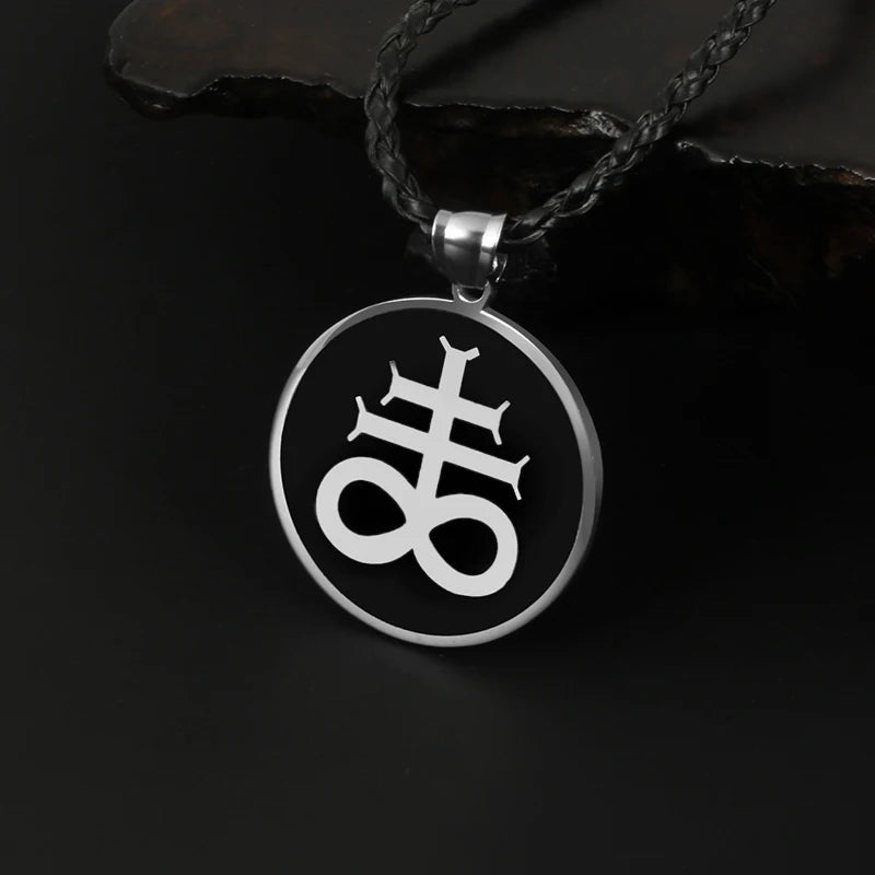 Casual Men's Necklace Black Stainless Steel Satan Cross Seal of Lucifer Pendant Stylish Satanic Satan Faith Jewelry