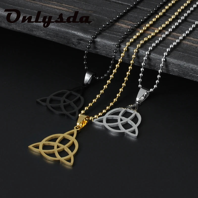 Casual Men's Necklace Gold Stainless Steel Knot Viking Pendant With Chain Stylish Satanic Satan Faith Jewelry For Man Women
