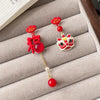 Chinese Style 2024 Red Little Lion Bell Pendant Earrings for Women Cute Dragon Earrings New Year Festive Jewelry Gifts
