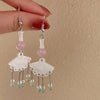 Chinese Style Acrylic Fan Leaf Earrings for Women Beach Long Tassel Beads Handmade Enamel Earrings Bride Wedding Pendientes