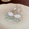Chinese Style Acrylic Fan Leaf Earrings for Women Beach Long Tassel Beads Handmade Enamel Earrings Bride Wedding Pendientes