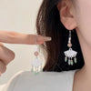 Chinese Style Acrylic Fan Leaf Earrings for Women Beach Long Tassel Beads Handmade Enamel Earrings Bride Wedding Pendientes