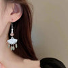 Chinese Style Acrylic Fan Leaf Earrings for Women Beach Long Tassel Beads Handmade Enamel Earrings Bride Wedding Pendientes