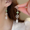 Chinese Style Acrylic Fan Leaf Earrings for Women Beach Long Tassel Beads Handmade Enamel Earrings Bride Wedding Pendientes