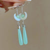 Chinese Style Acrylic Fan Leaf Earrings for Women Beach Long Tassel Beads Handmade Enamel Earrings Bride Wedding Pendientes