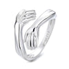 Classic Creative Silver Color Hug Rings for Women  Metal Carved Hands Open Ring Birthday Party Jewelry