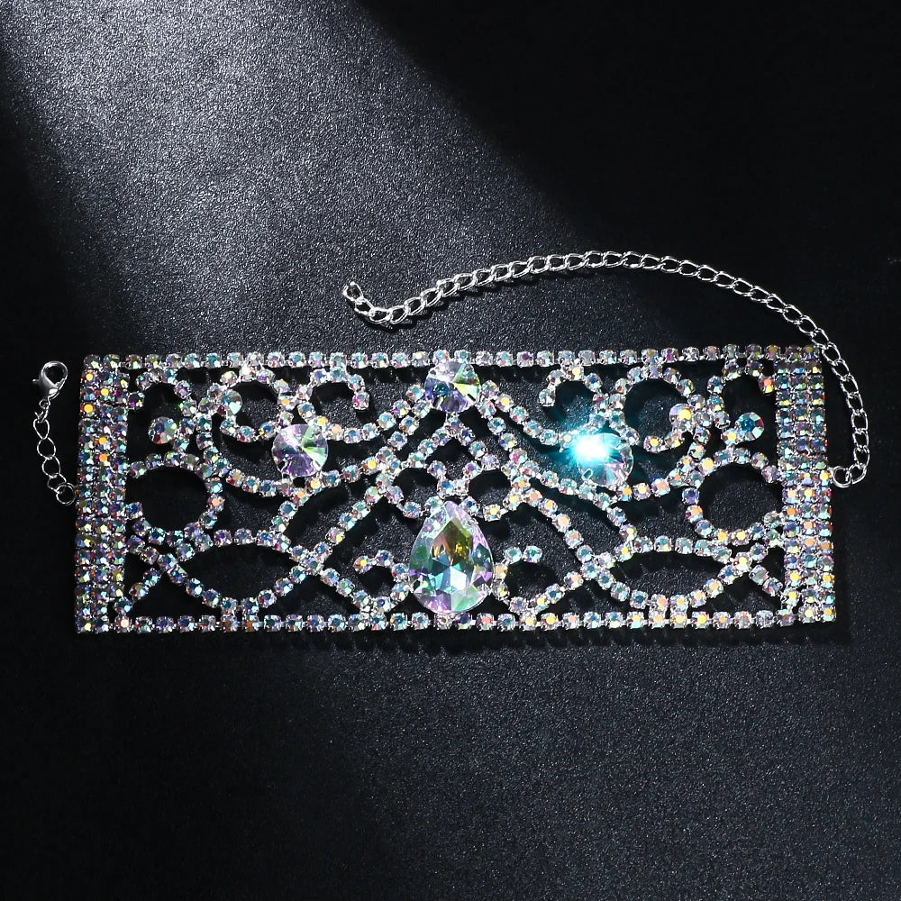 Colorful Crystal Belly Dance Bracelet Bangle Indian Hand Accessories Performance Show Geometric Rhinestone Bracelet for Women