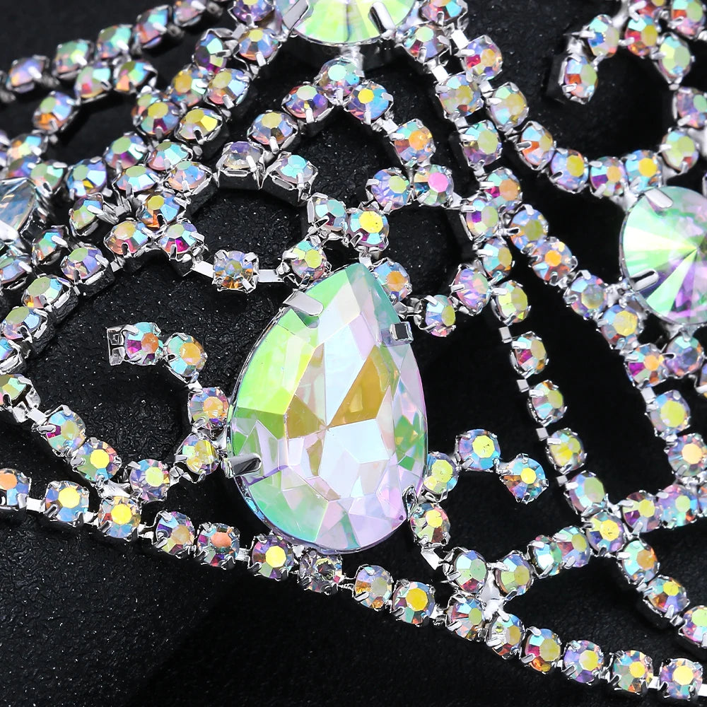 Colorful Crystal Belly Dance Bracelet Bangle Indian Hand Accessories Performance Show Geometric Rhinestone Bracelet for Women