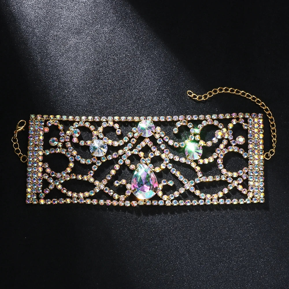 Colorful Crystal Belly Dance Bracelet Bangle Indian Hand Accessories Performance Show Geometric Rhinestone Bracelet for Women