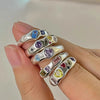 Colorful Zircon Metal Rings for Women Irregular Matte Ring Retro Personality Index Finger Jewelry Hip Hop Girls Accessories Gift