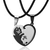Couple Jewelry Round Broken Heart Hugging Cat Necklace Women Yinyang Stainless Steel Double Color Pendant Splicing Lovers Gifts