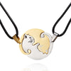 Couple Jewelry Round Broken Heart Hugging Cat Necklace Women Yinyang Stainless Steel Double Color Pendant Splicing Lovers Gifts