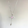Crystal Angel Wings Heart Pendant Necklaces Ladies Girl Simple Y2K Pink White Zircon Love Elegant Necklace Women Jewelry 2023