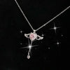 Crystal Angel Wings Heart Pendant Necklaces Ladies Girl Simple Y2K Pink White Zircon Love Elegant Necklace Women Jewelry 2023