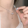 Crystal Angel Wings Heart Pendant Necklaces Ladies Girl Simple Y2K Pink White Zircon Love Elegant Necklace Women Jewelry 2023