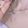 Crystal Angel Wings Heart Pendant Necklaces Ladies Girl Simple Y2K Pink White Zircon Love Elegant Necklace Women Jewelry 2023