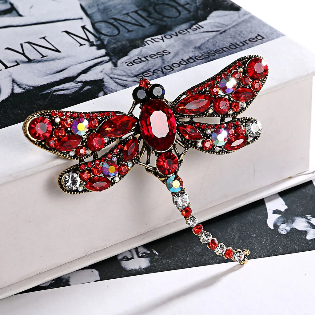 Crystal Vintage Dragonfly Brooches for Women Large Insect Animal Brooch Pin  Dress Coat Accessories Cute Jewelry